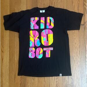 Kidrobot Black Neon Color Logo Unisex Medium T-Shirt- EUC